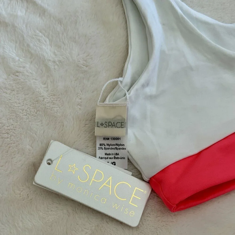 NWT L*SPACE Miller Colorblock Bikini Top Neon Pink/White - Size: Large